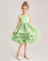Sage Green Organza Ball Gown Girls Formal Dress Front View