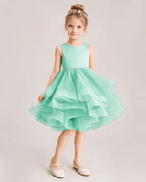 Turquoise Tulle Ball Gown Girls Formal Dress Front View
