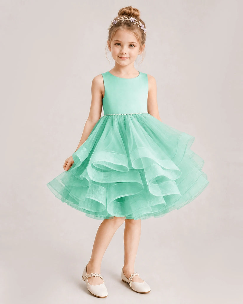 Turquoise Tulle Ball Gown Girls Formal Dress Front View