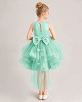 Turquoise Tulle A-line Girls Formal Dress Back View