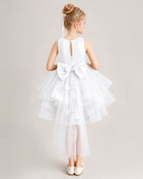 White Tulle A-line Girls Formal Dress Back View