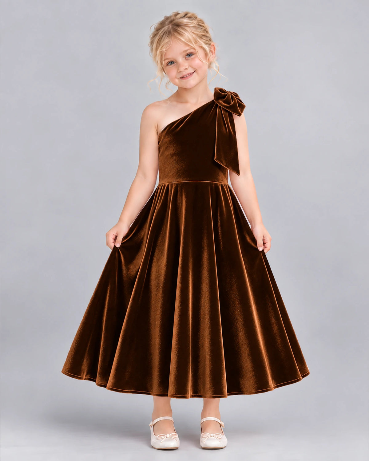Chocolate Ball Gown Girls Formal Dress Front