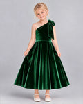 Dideyttawl One Shoulder Bow Velvet Dress for Girls Formal