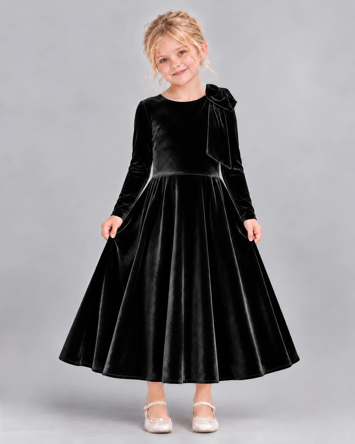 Black A-line Girls Formal Dress Front