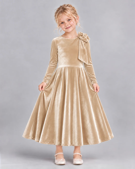 Champagne A-line Girls Formal Dress Front
