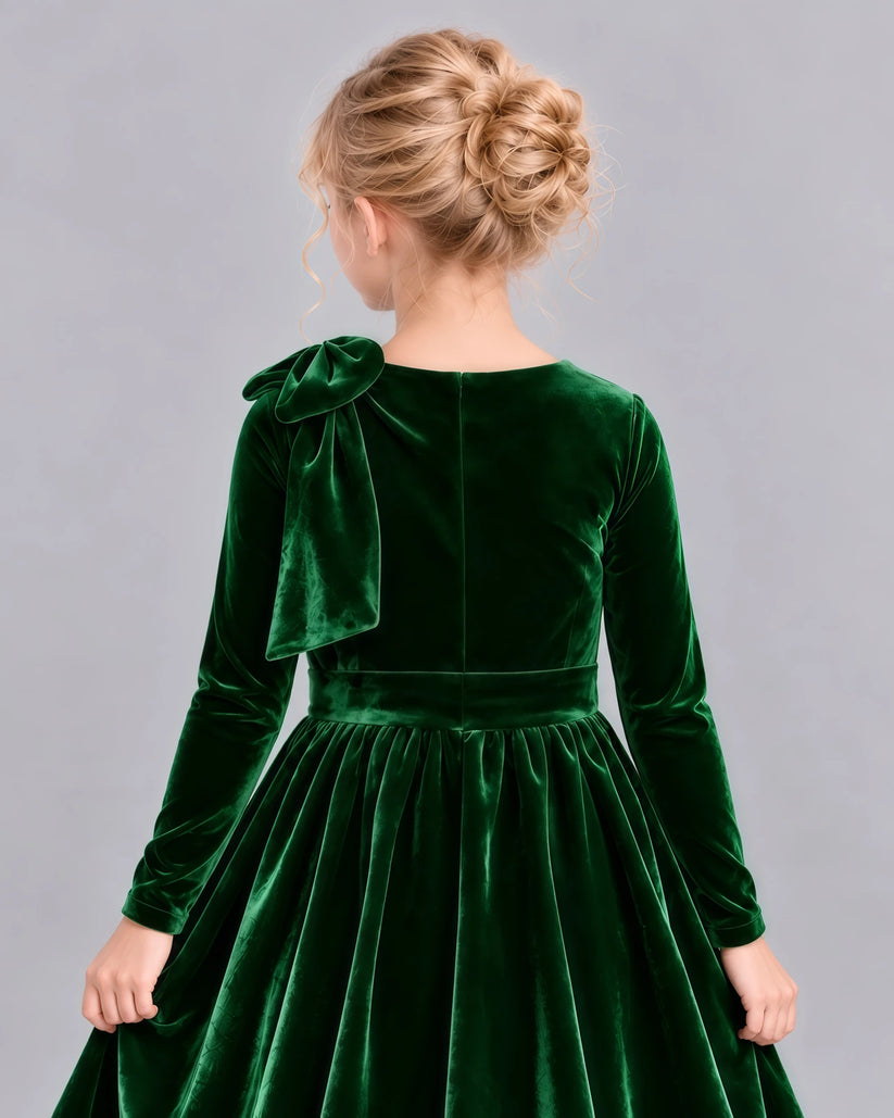 Dark Green A-line Girls Formal Dress Back_Detail [Shared]