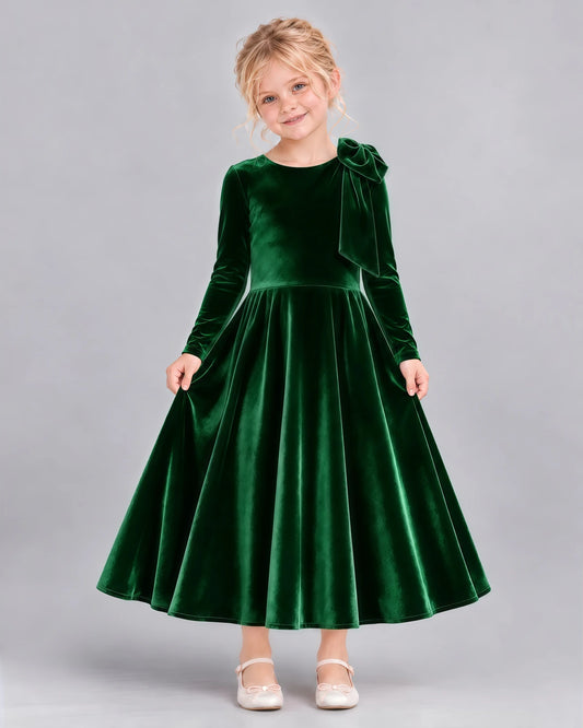 Dark Green A-line Girls Formal Dress Front