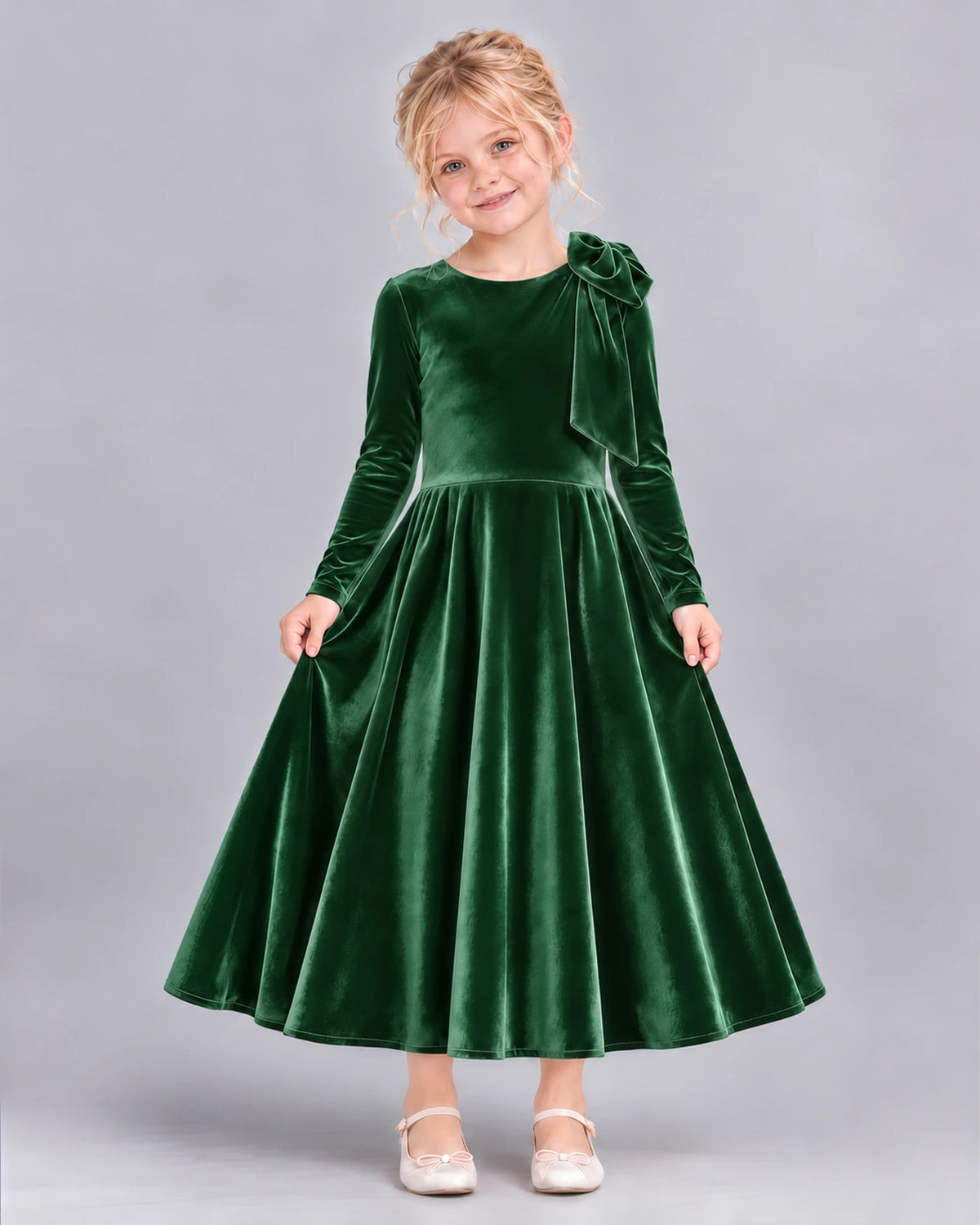 Emerald Green A-line Girls Formal Dress Front