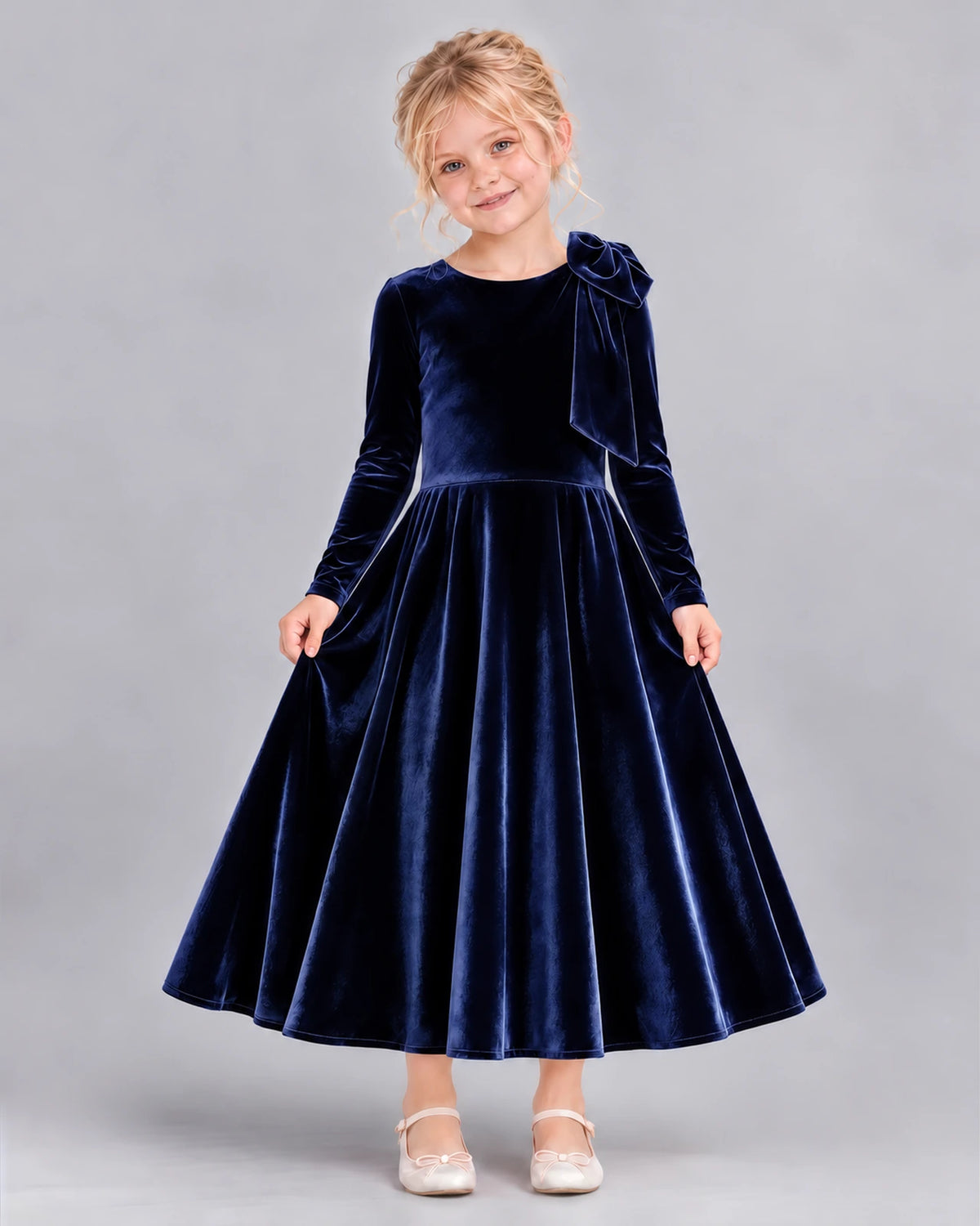 Navy Blue A-line Girls Formal Dress Front