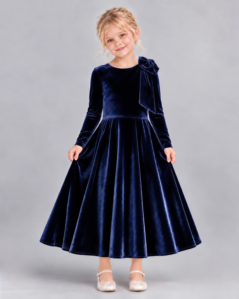 Navy Blue A-line Girls Formal Dress Front