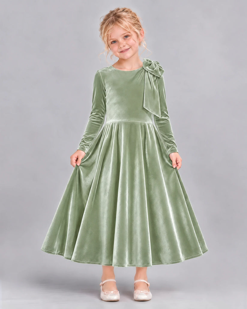 Sage Green A-line Girls Formal Dress Front