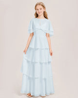Baby Blue Chiffon A-line Junior Bridesmaid Dress Front View