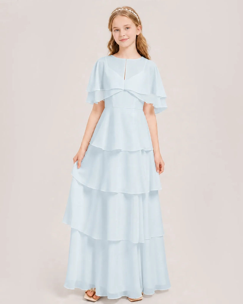 Baby Blue Chiffon A-line Junior Bridesmaid Dress Front View