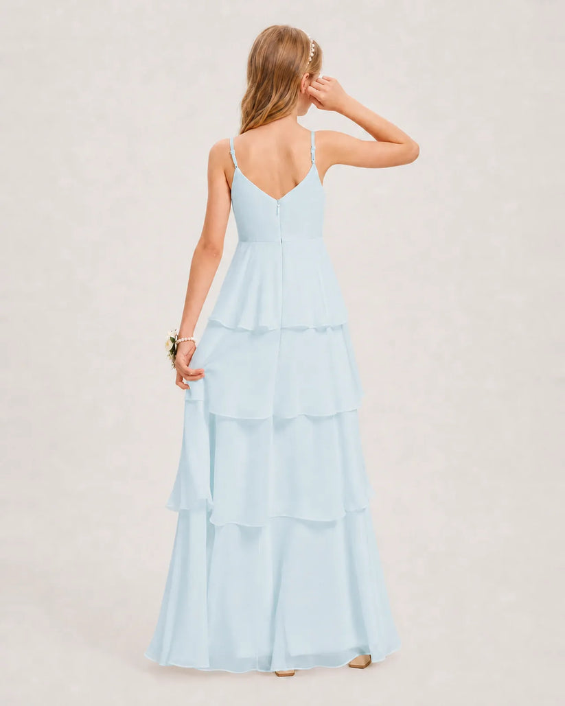 Baby Blue Chiffon A-line Junior Bridesmaid Dress Back View