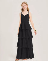 Black Chiffon A-line Junior Bridesmaid Dress Front View