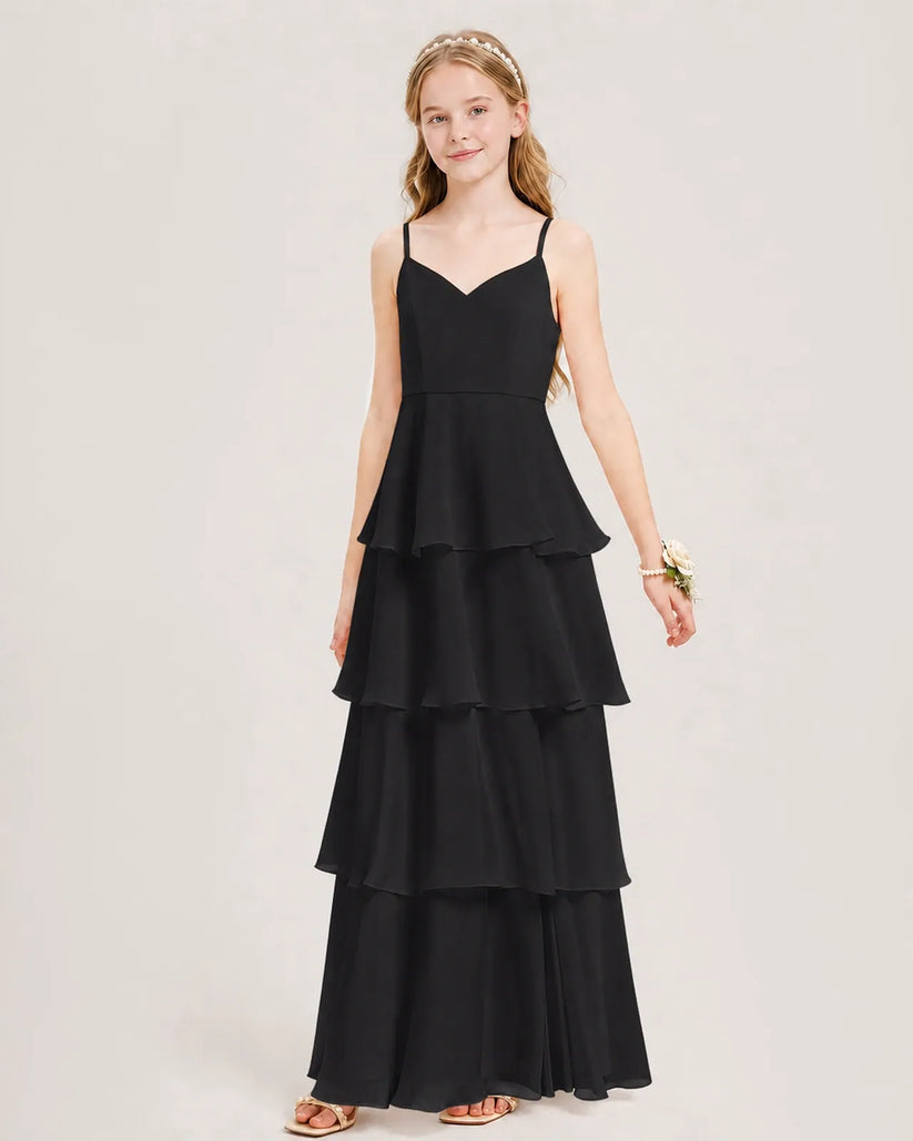 Black Chiffon A-line Junior Bridesmaid Dress Front View