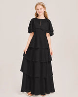 Black Chiffon A-line Junior Bridesmaid Dress Front View