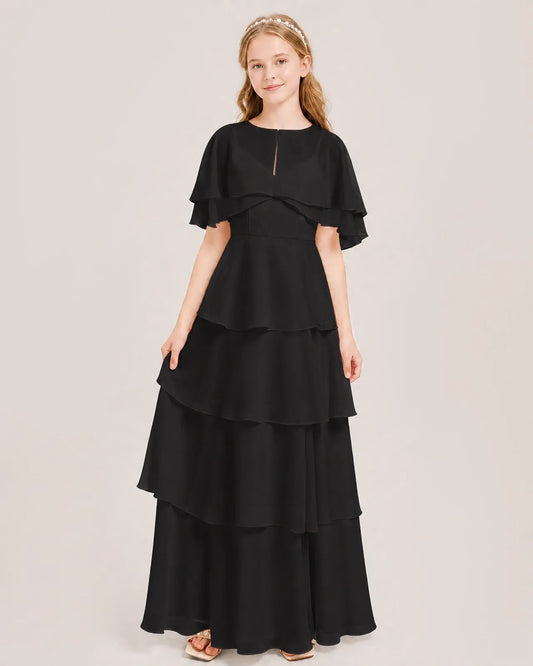 Black Chiffon A-line Junior Bridesmaid Dress Front View