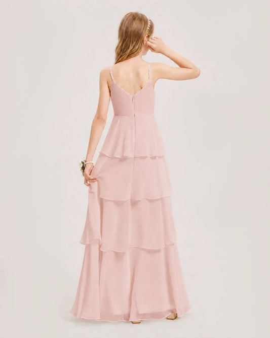 Blush Pink Chiffon A-line Junior Bridesmaid Dress Back View