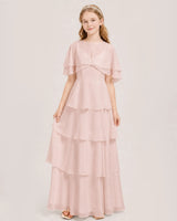 Blush Pink Chiffon A-line Junior Bridesmaid Dress Front View