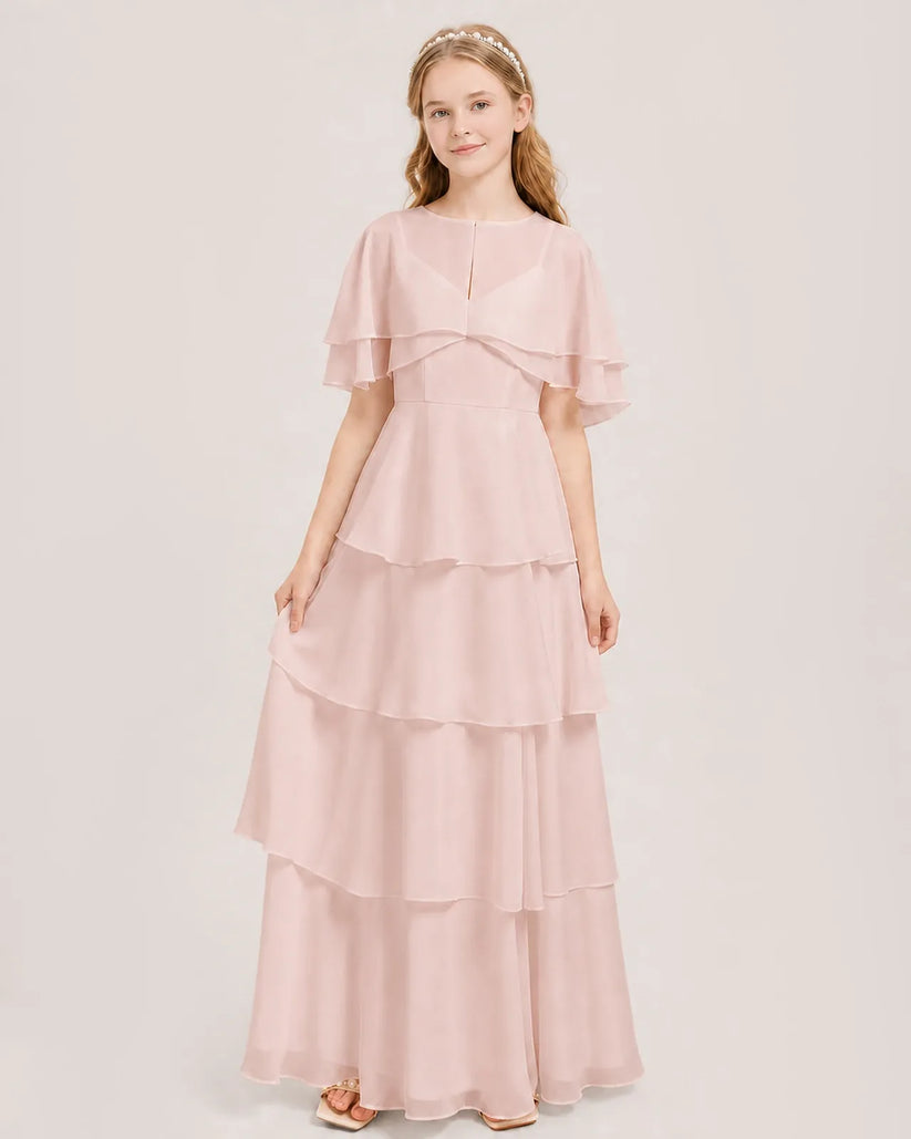 Blush Pink Chiffon A-line Junior Bridesmaid Dress Front View