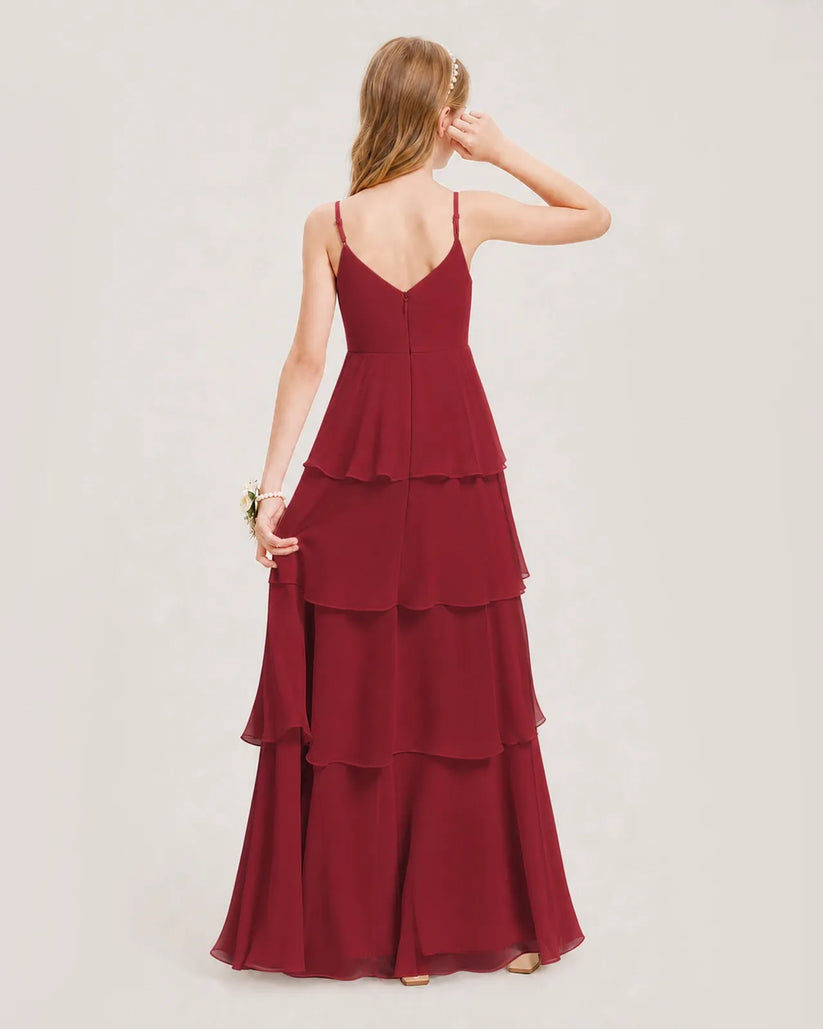 Burgundy Chiffon A-line Junior Bridesmaid Dress Back View