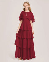 Burgundy Chiffon A-line Junior Bridesmaid Dress Front View