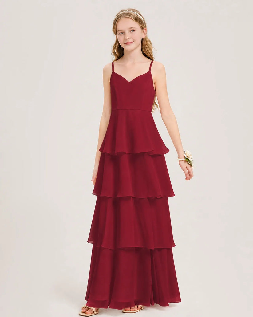 Burgundy Chiffon A-line Junior Bridesmaid Dress Front View
