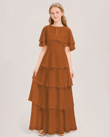 Burnt Orange Chiffon A-line Junior Bridesmaid Dress Front View
