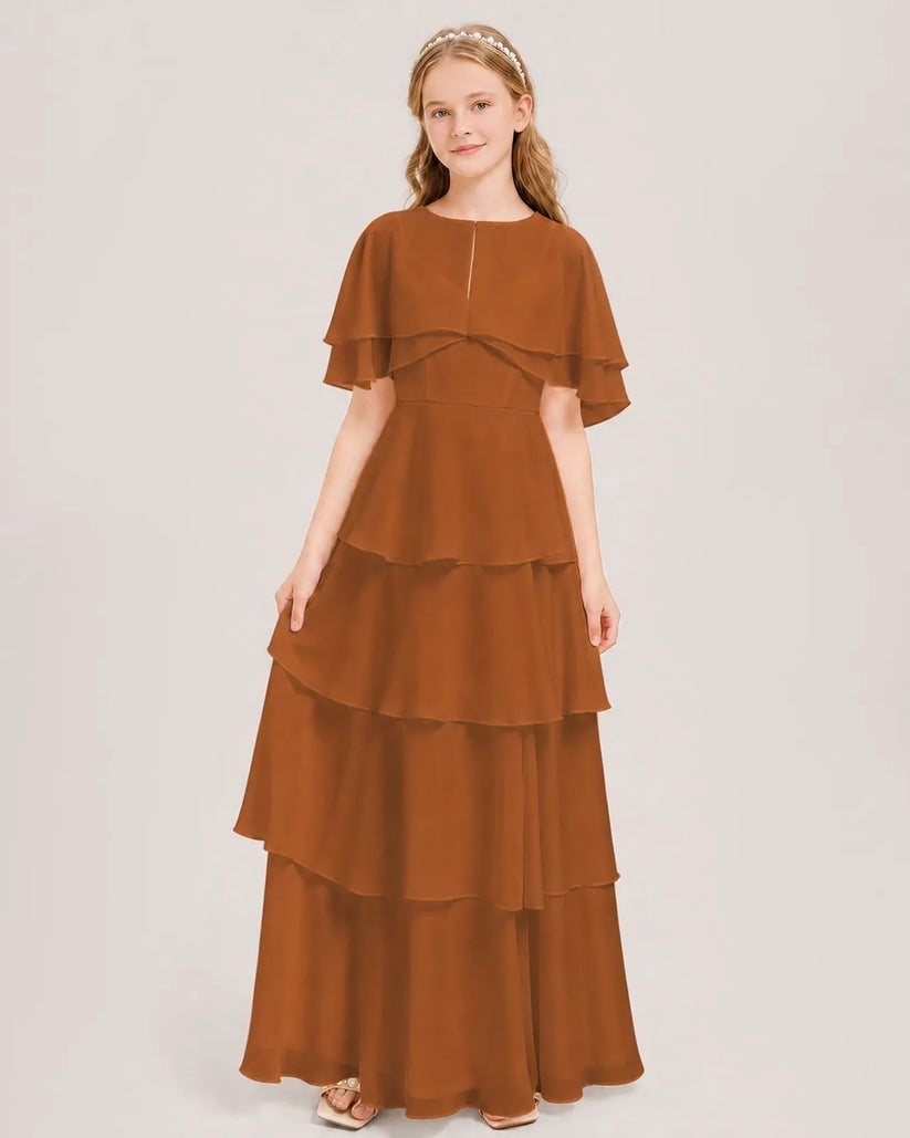 Burnt Orange Chiffon A-line Junior Bridesmaid Dress Front View