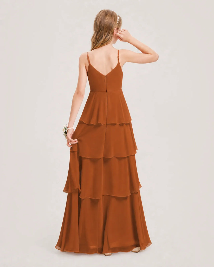 Burnt Orange Chiffon A-line Junior Bridesmaid Dress Back View