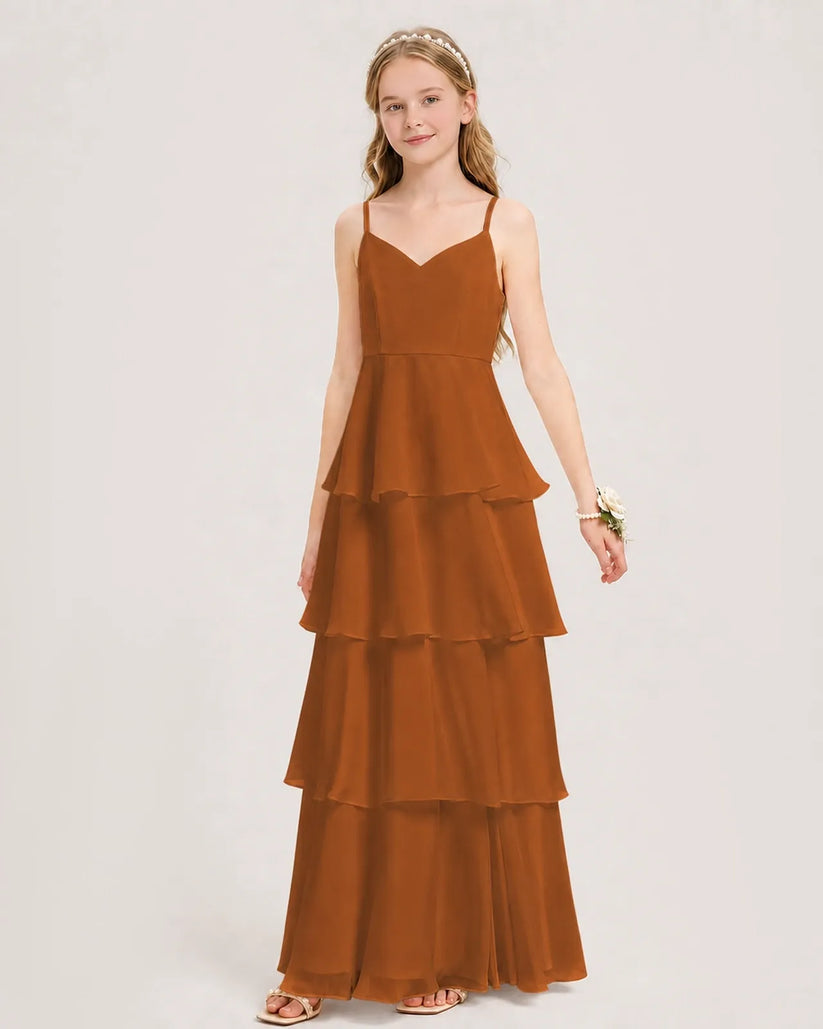 Burnt Orange Chiffon A-line Junior Bridesmaid Dress Front View