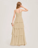 Champagne Chiffon A-line Junior Bridesmaid Dress Back View