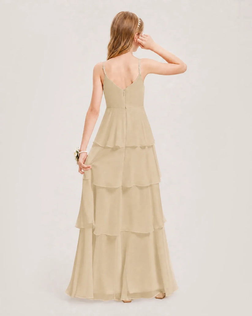 Champagne Chiffon A-line Junior Bridesmaid Dress Back View
