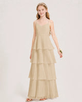 Champagne Chiffon Tiered A-line Junior Bridesmaid Dress Front View