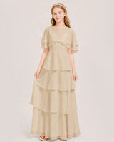 Champagne Chiffon A-line Junior Bridesmaid Dress Front View