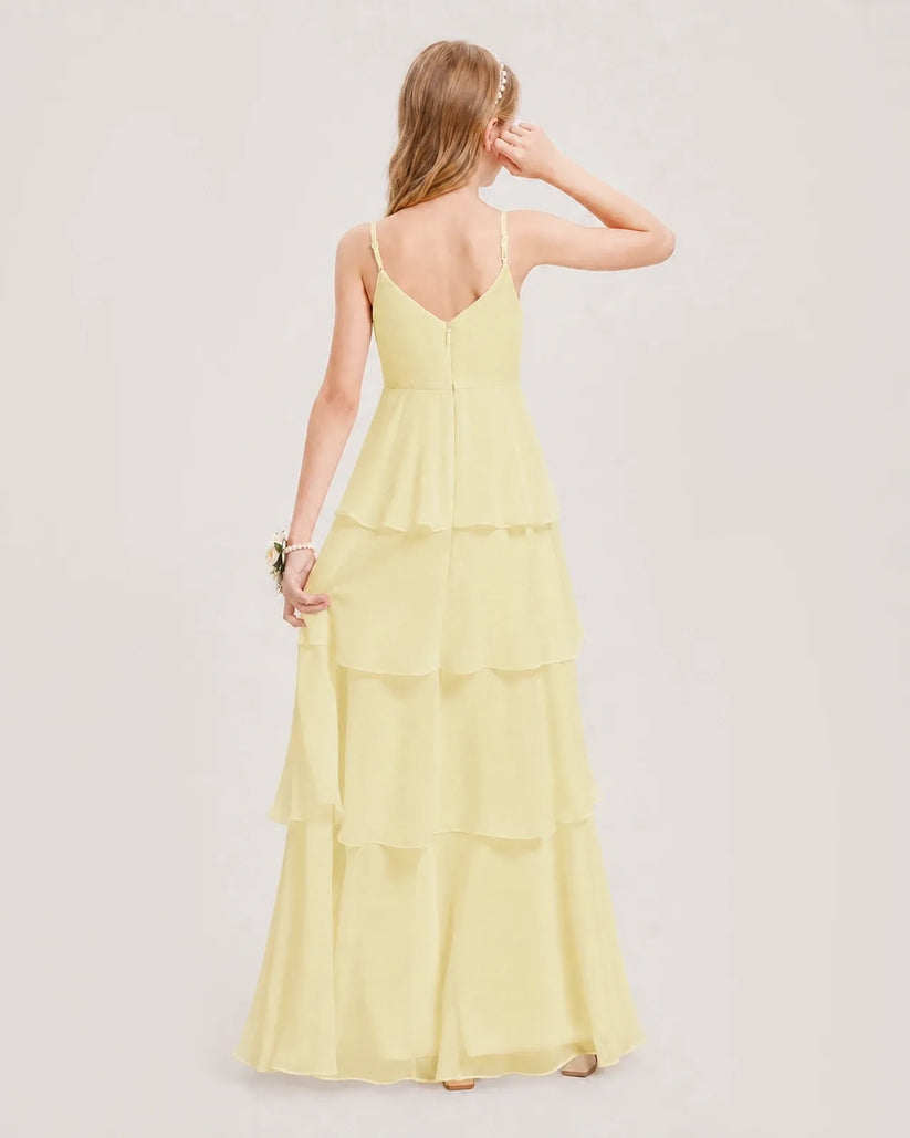 Daffodil Chiffon A-line Junior Bridesmaid Dress Back View