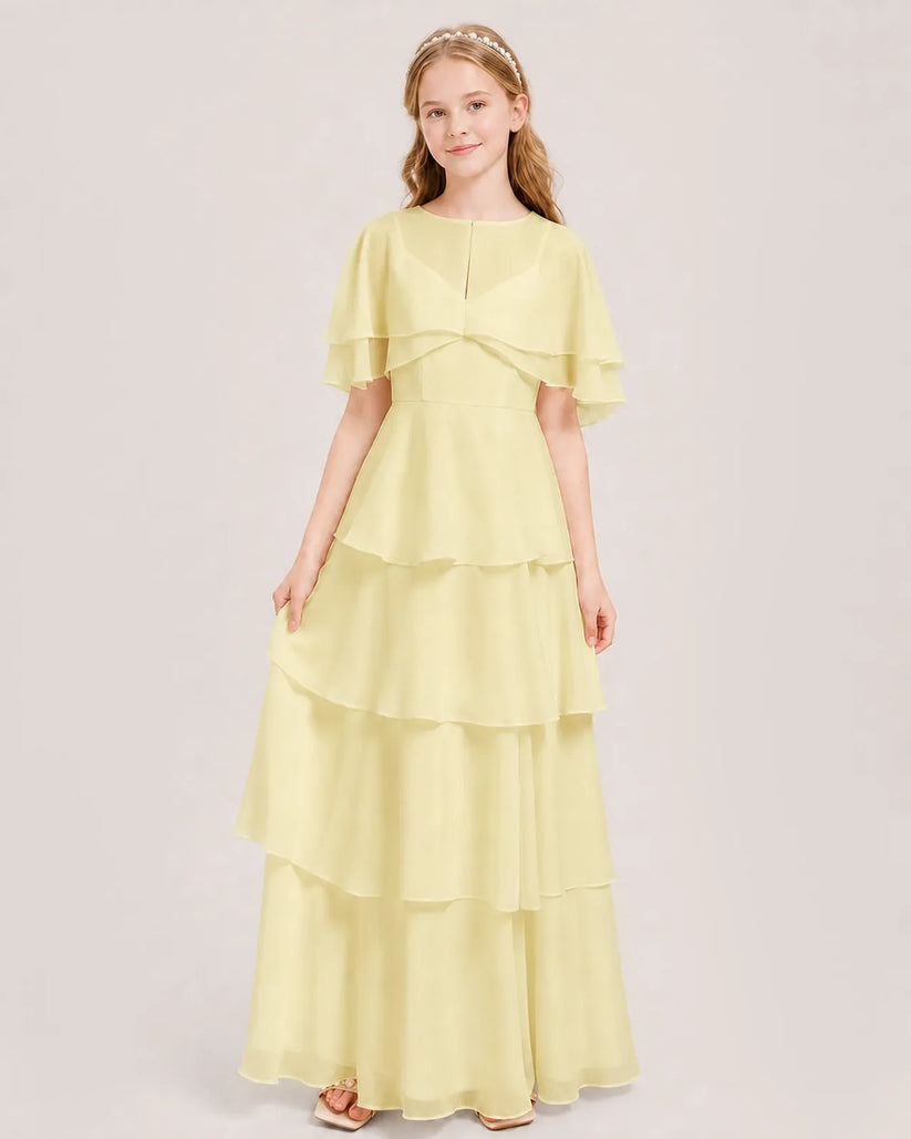 Daffodil Chiffon A-line Junior Bridesmaid Dress Front View