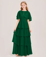 Dark Green Chiffon A-line Junior Bridesmaid Dress Front View