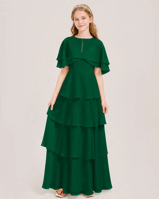 Dark Green Chiffon A-line Junior Bridesmaid Dress Front View