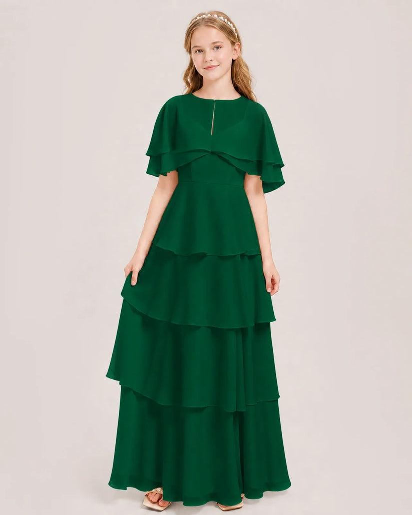 Dark Green Chiffon A-line Junior Bridesmaid Dress Front View