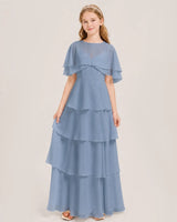 Dusty Blue Chiffon A-line Junior Bridesmaid Dress Front View