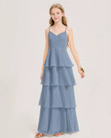 Dusty Blue Chiffon A-line Junior Bridesmaid Dress Front View