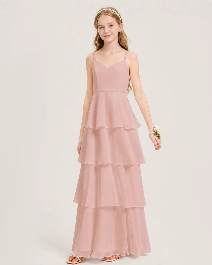Dusty Rose Chiffon A-line Junior Bridesmaid Dress Front View