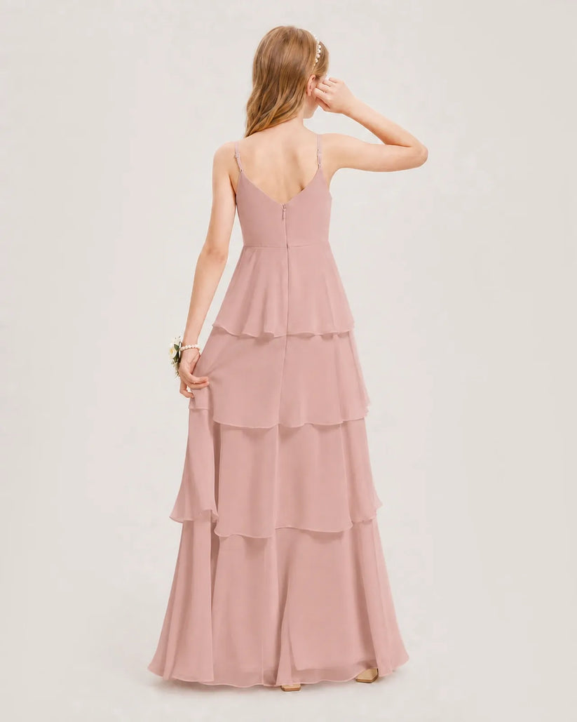Dusty Rose Chiffon A-line Junior Bridesmaid Dress Back View