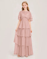 Dusty Rose Chiffon A-line Junior Bridesmaid Dress Front View
