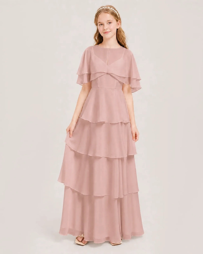 Dusty Rose Chiffon A-line Junior Bridesmaid Dress Front View