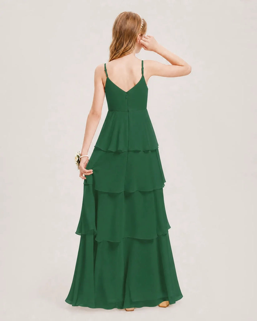 Emerald Green Chiffon A-line Junior Bridesmaid Dress Back View