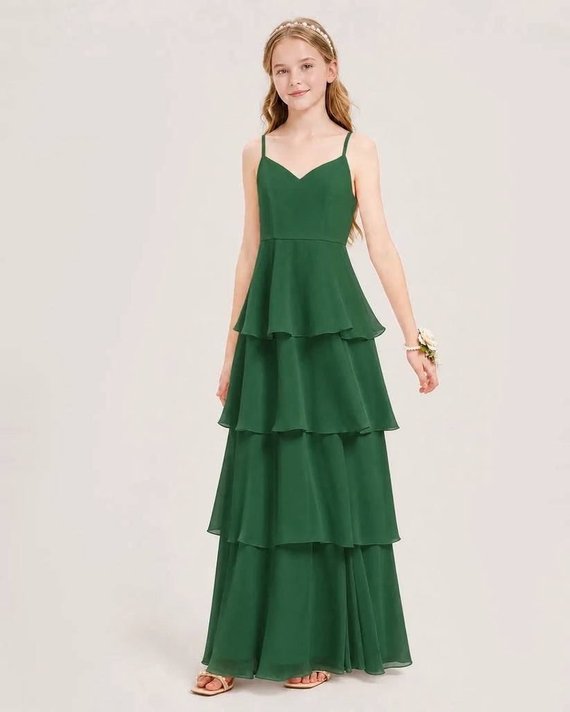Emerald Green Chiffon A-line Junior Bridesmaid Dress Front View