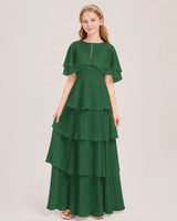 Emerald Green Chiffon A-line Junior Bridesmaid Dress Front View